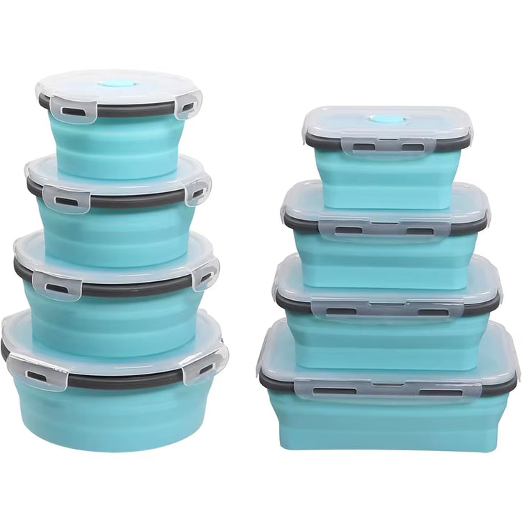 4Pcs Collapsible Lunch Box Silicone Food Storage Containers with Lids, Portable Expandable Bowls Travel Folding Food Storage Box