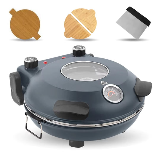 12’’ Electric Pizza Oven Indoor Countertop Oven Pizza Maker 1200W 5-Min Crisp Dual Knob Control Gray