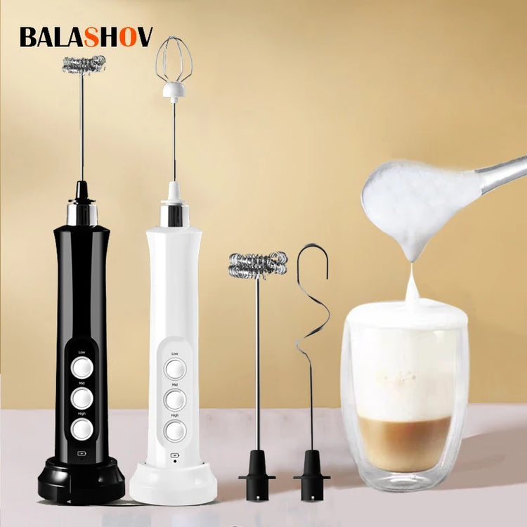 3 in 1 Portable Electric Milk Frother Foam Maker Handheld Rechargeable Foamer High Speeds Drink Mixer Coffee Frothing Wand