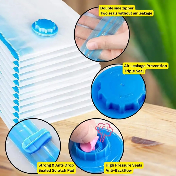 6 Pack Vacuum Storage Bags with Hand Pump Space Saver Vacuum Seal Storage Bags for Clothing Bedding Travel Lugggage Organizer