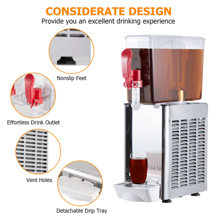 Commercial Beverage Dispenser, 1 Tank 10L(18L) , Commercial Juice Dispenser 180W Ice Tea Drink Dispenser, 41°F-54°F Cooling
