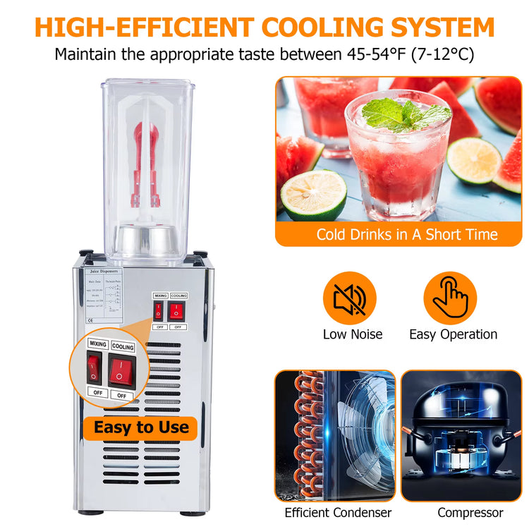 Commercial Beverage Dispenser, 1 Tank 10L(18L) , Commercial Juice Dispenser 180W Ice Tea Drink Dispenser, 41°F-54°F Cooling