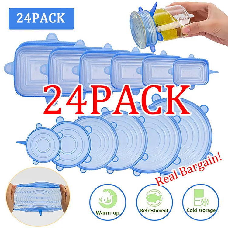 6/12/24PCS Food Silicone Cover Fresh-Keeping Stretch Lid Reusable Airtight Cap Wrap Kitchen Accessories Refrigerator Storage