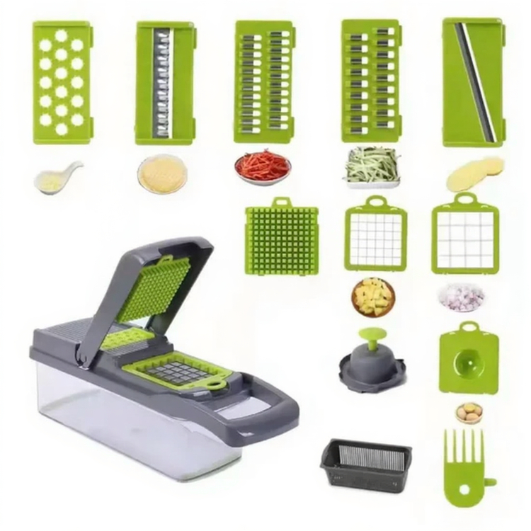 Multi-Functional Vegetable Chopper 12-In-1 Manual Shredder Drain Basket Kitchen Tool Silk Scrubber Kitchen Accessories