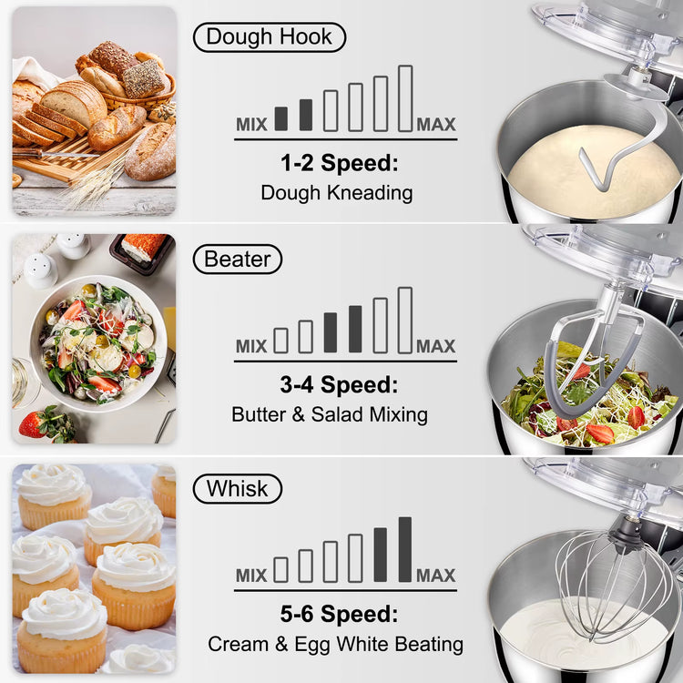 Succebuy 5.5/7Lelectric Stand Mixer with 6Speeds LCD Screen Timing Food Mixer Cream Egg Whisk Whip Dough Kneader with Steel Bowl