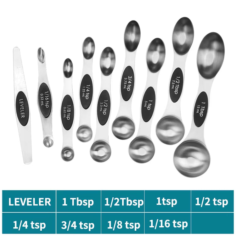 9Pcs Magnetic Measuring Spoons - Dual Sided for Liquid and Dry Ingredients - Fits in Spice Jars - Accurate Measurements Guaranteed