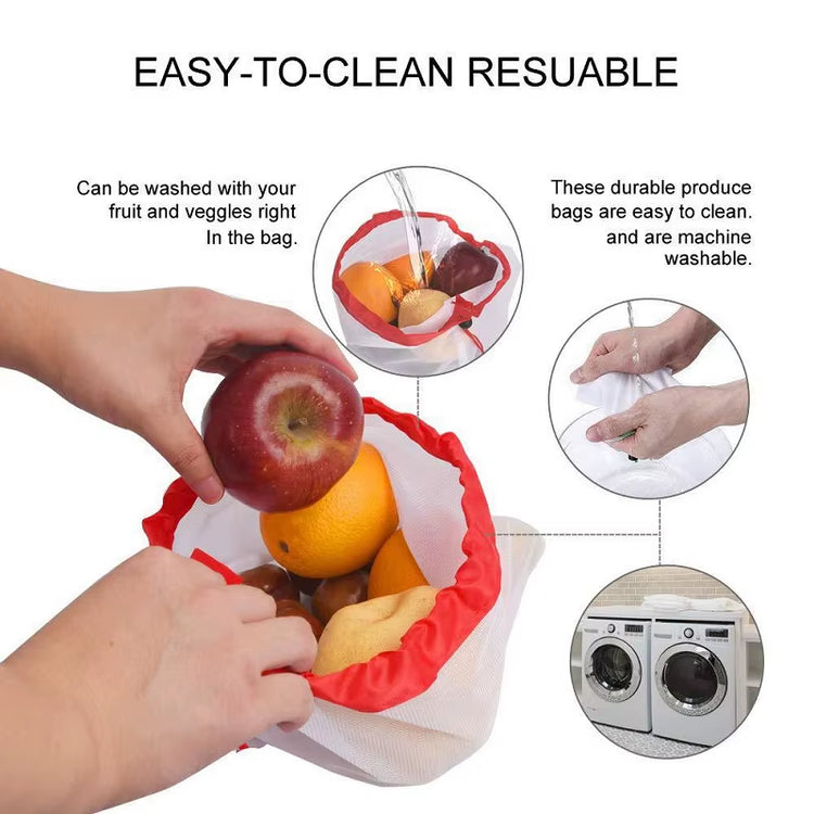 3 Sizes Reusable Mesh Produce Bag Washable Eco-Friendly Bags for Grocery Shopping Storage Fruit Vegetable Toys Sundries Bag