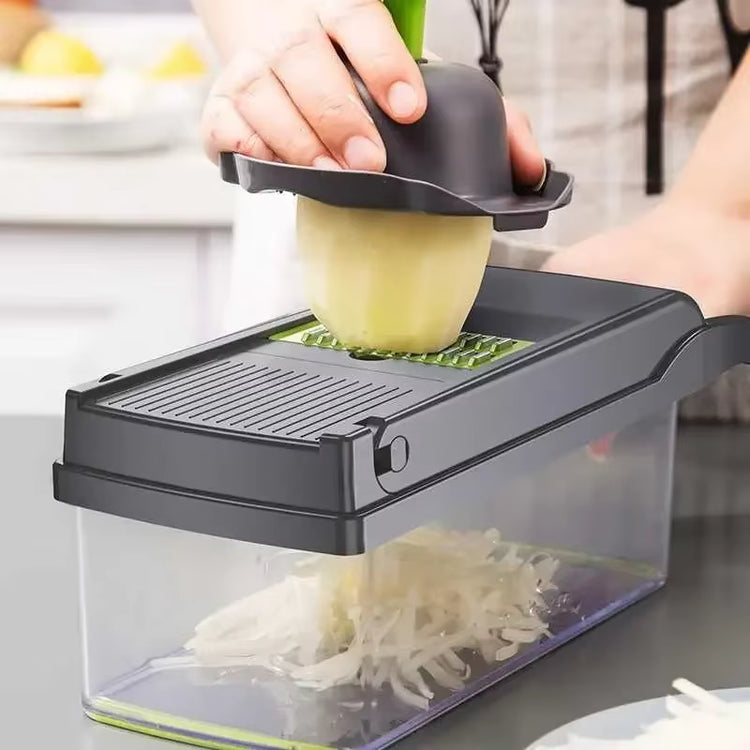 Multi-Functional Vegetable Chopper 12-In-1 Manual Shredder Drain Basket Kitchen Tool Silk Scrubber Kitchen Accessories
