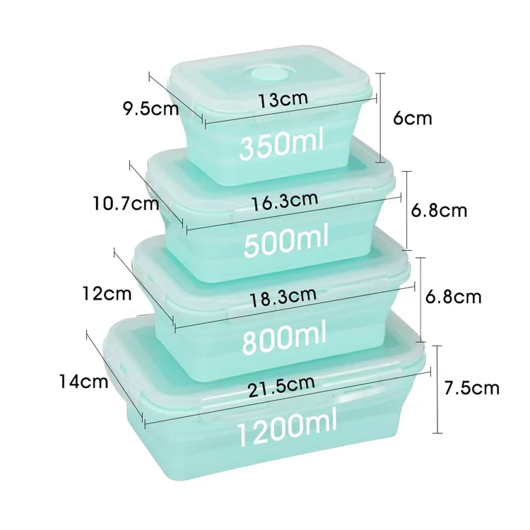 4Pcs Collapsible Lunch Box Silicone Food Storage Containers with Lids, Portable Expandable Bowls Travel Folding Food Storage Box