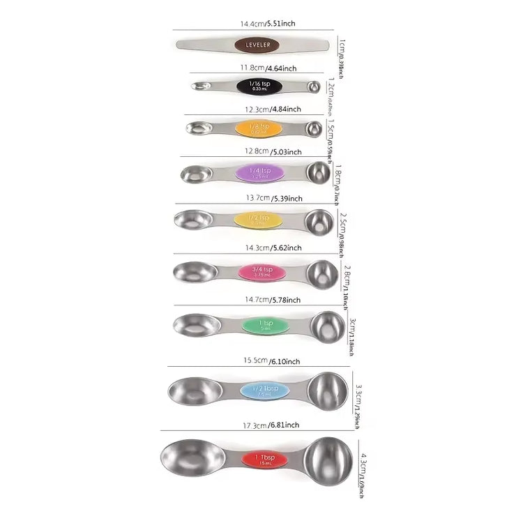 9Pcs Magnetic Measuring Spoons - Dual Sided for Liquid and Dry Ingredients - Fits in Spice Jars - Accurate Measurements Guaranteed