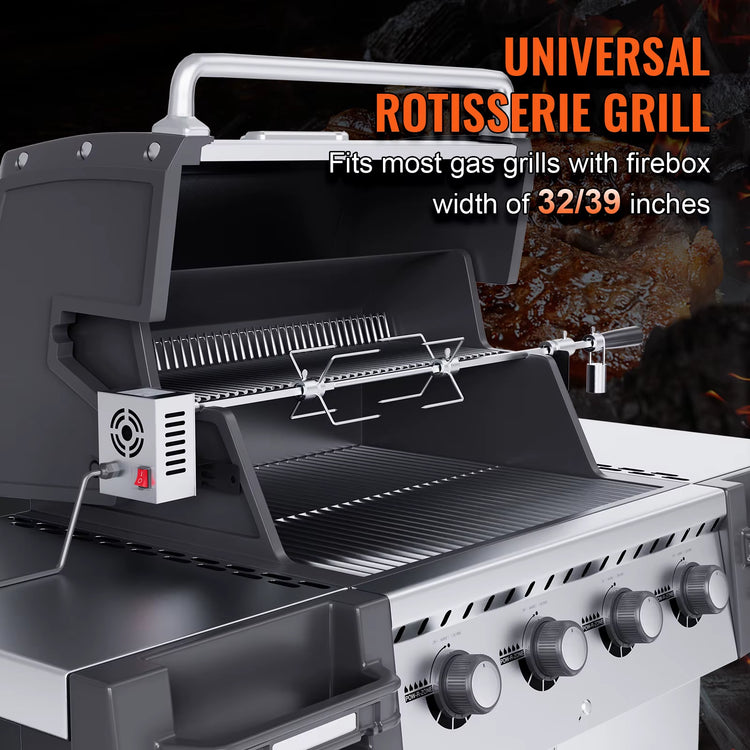Universal Grill Rotisserie Kit for Grills, Electric BBQ Grill with 9W Motor, Stainless Steel Automatic Grilling Kit