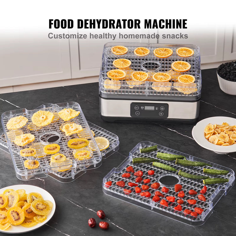 Succebuy 5 Tray Food Dehydrator Machine 300W Stainless Steel Electric Food Dryer W/ Digital Adjustable Timer & Temperature
