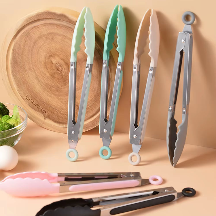 1Pcs Silicone Food Tong Stainless Steel Kitchen Tongs Silicone Non-Slip Cooking Clip Clamp BBQ Salad Tools Kitchen Accessories