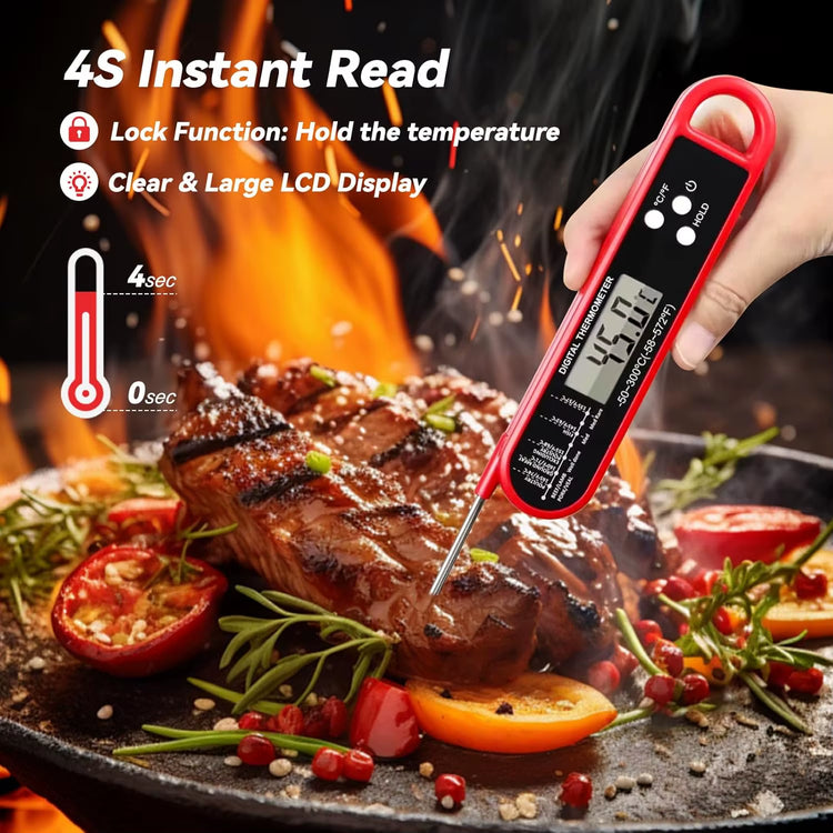 Digital Meat Thermometer for Cooking, Kitchen Food Thermometer for BBQ Grill Smoker Oil Fry Candy Instant Read Thermometer