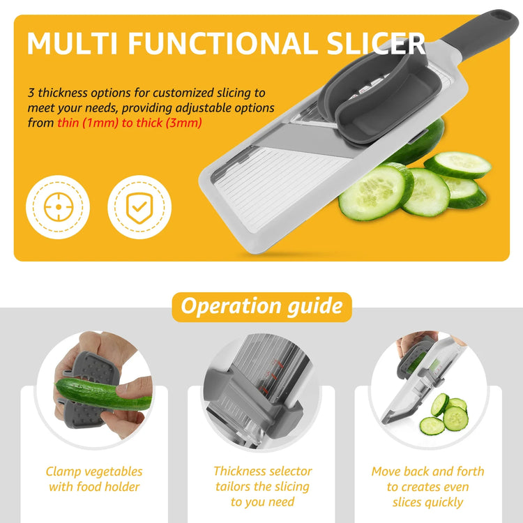 Handheld Mandoline Slicer with 2 Pcs Food Holder Adjustable Mandoline Food Slicer Comfort Grip Mandoline Slicer Kitchen Tool