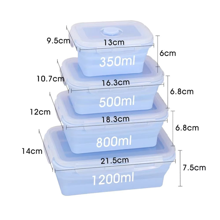 4Pcs Collapsible Lunch Box Silicone Food Storage Containers with Lids, Portable Expandable Bowls Travel Folding Food Storage Box