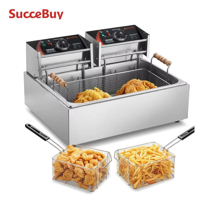 Succebuy Commercial Deep Fryer 3000W Electric Turkey Fryer Large Capacity 18Qt / 17L Stainless Steel Countertop Single Oil Fryer