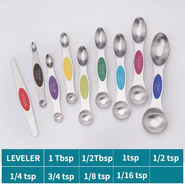 9Pcs Magnetic Measuring Spoons - Dual Sided for Liquid and Dry Ingredients - Fits in Spice Jars - Accurate Measurements Guaranteed