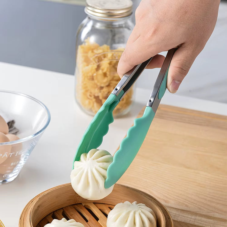 1Pcs Silicone Food Tong Stainless Steel Kitchen Tongs Silicone Non-Slip Cooking Clip Clamp BBQ Salad Tools Kitchen Accessories