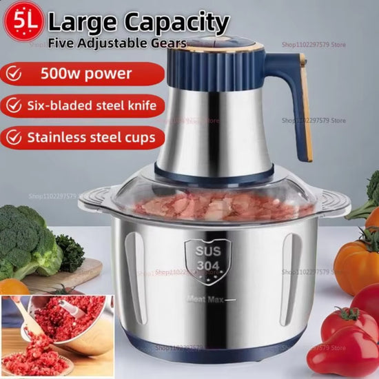 5L Electric Meat Grinder Stainless Steel Food Processor Chopper Kitchen Utensils Vegetable and Fruit Chopper Kitchens Utensil