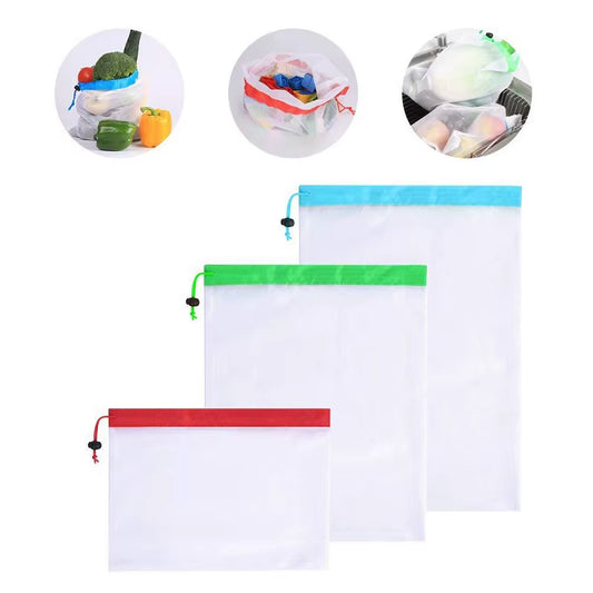 3 Sizes Reusable Mesh Produce Bag Washable Eco-Friendly Bags for Grocery Shopping Storage Fruit Vegetable Toys Sundries Bag
