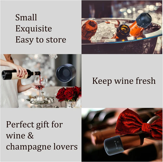 Champagne Wine Bottle Stopper with Silicone Wine Toppers Stopper Reusable Wine Saver Cork Superior Leak-Proof Keeps Wine Fresh