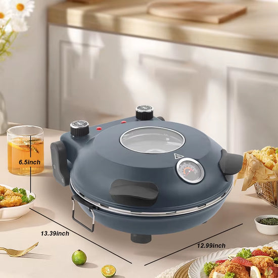12’’ Electric Pizza Oven Indoor Countertop Oven Pizza Maker 1200W 5-Min Crisp Dual Knob Control Gray