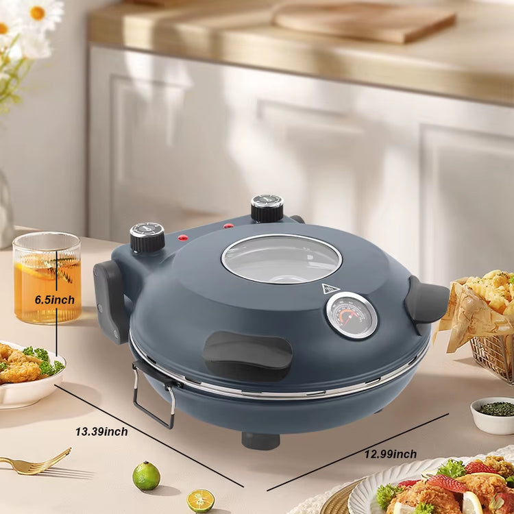 12’’ Electric Pizza Oven Indoor Countertop Oven Pizza Maker 1200W 5-Min Crisp Dual Knob Control Gray