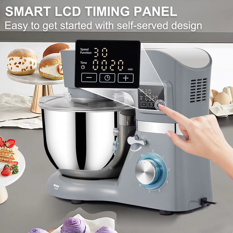 Succebuy 5.5/7Lelectric Stand Mixer with 6Speeds LCD Screen Timing Food Mixer Cream Egg Whisk Whip Dough Kneader with Steel Bowl