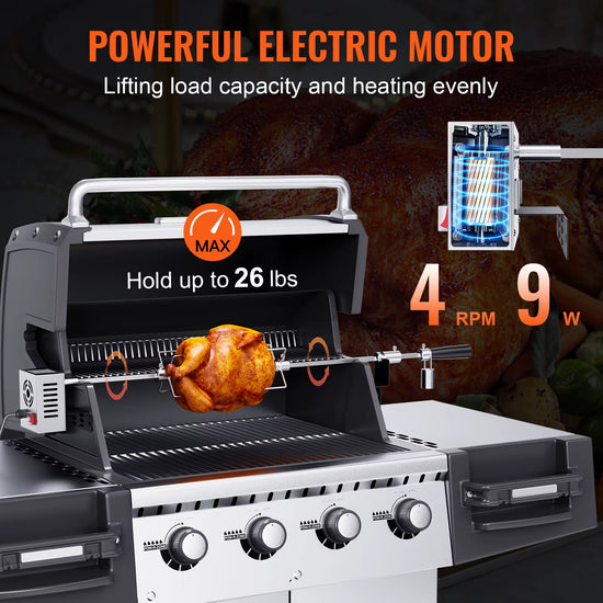 Universal Grill Rotisserie Kit for Grills, Electric BBQ Grill with 9W Motor, Stainless Steel Automatic Grilling Kit