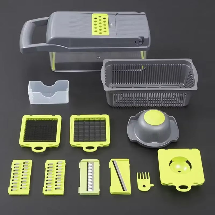 Multi-Functional Vegetable Chopper 12-In-1 Manual Shredder Drain Basket Kitchen Tool Silk Scrubber Kitchen Accessories