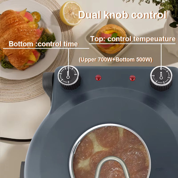 12’’ Electric Pizza Oven Indoor Countertop Oven Pizza Maker 1200W 5-Min Crisp Dual Knob Control Gray