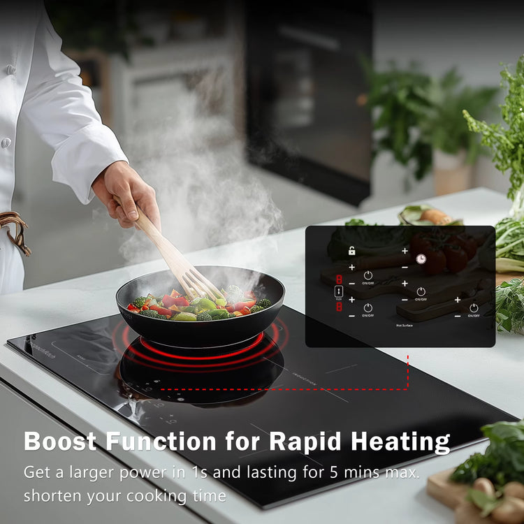 9000W Built-In Induction Cooktop 4 Burners-Touch Control Smart Cooking Timer&Child Lock Power Boost Electric Stove 110V