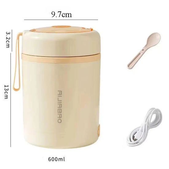 600ML USB Electric Heating Lunch Box Portable Picnic Milk Drink Food Heater Stainless Steel Food Warmer Container 5V 12V 24V
