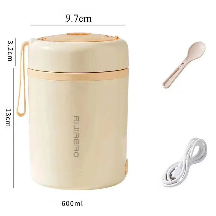 600ML USB Electric Heating Lunch Box Portable Picnic Milk Drink Food Heater Stainless Steel Food Warmer Container 5V 12V 24V