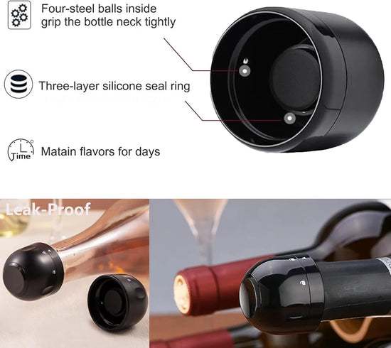 Champagne Wine Bottle Stopper with Silicone Wine Toppers Stopper Reusable Wine Saver Cork Superior Leak-Proof Keeps Wine Fresh