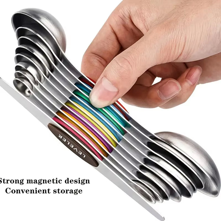 9Pcs Magnetic Measuring Spoons - Dual Sided for Liquid and Dry Ingredients - Fits in Spice Jars - Accurate Measurements Guaranteed