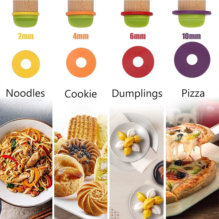 Adjustable Wooden Rolling Pin with Thickness Rings for Baking 16 Inch Beech Wood Rolling Pins Set for Pizza Bread Bakeware Tools