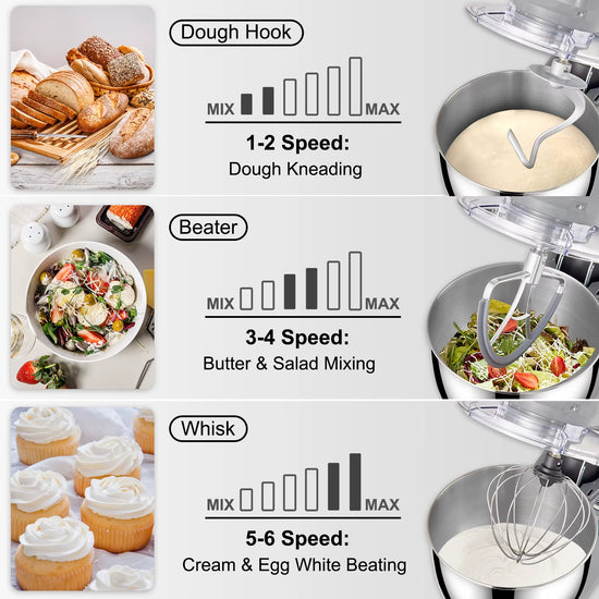 Succebuy 5.5/7Lelectric Stand Mixer with 6Speeds LCD Screen Timing Food Mixer Cream Egg Whisk Whip Dough Kneader with Steel Bowl