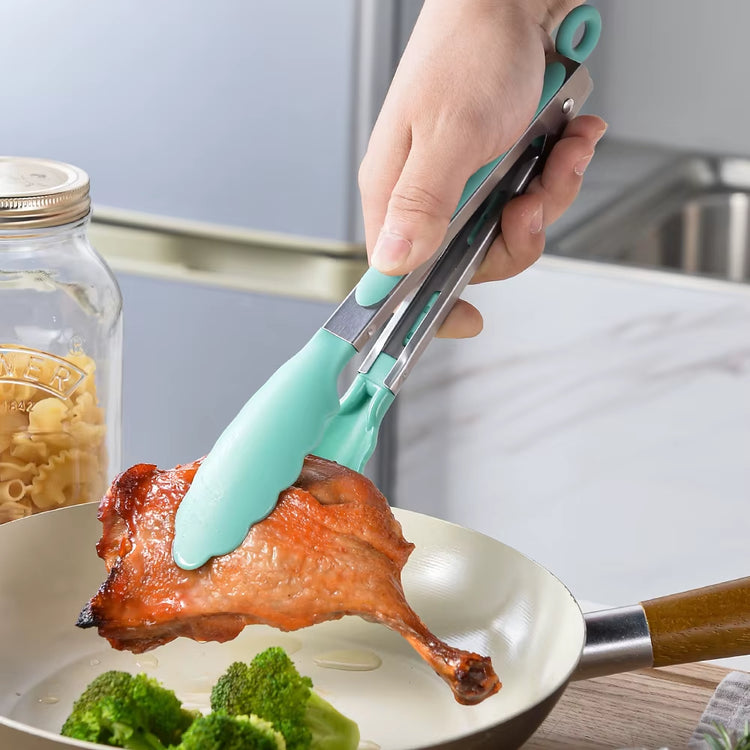 1Pcs Silicone Food Tong Stainless Steel Kitchen Tongs Silicone Non-Slip Cooking Clip Clamp BBQ Salad Tools Kitchen Accessories