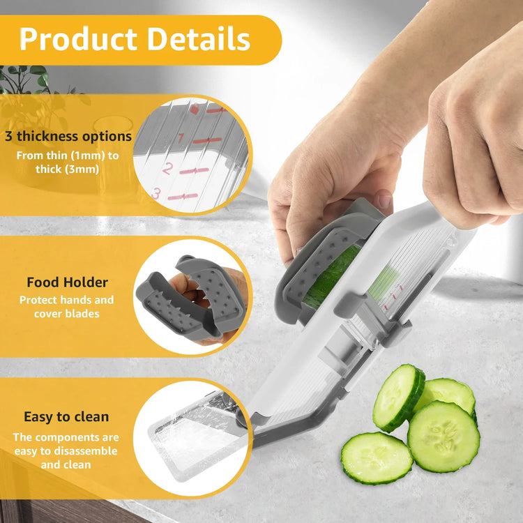Handheld Mandoline Slicer with 2 Pcs Food Holder Adjustable Mandoline Food Slicer Comfort Grip Mandoline Slicer Kitchen Tool