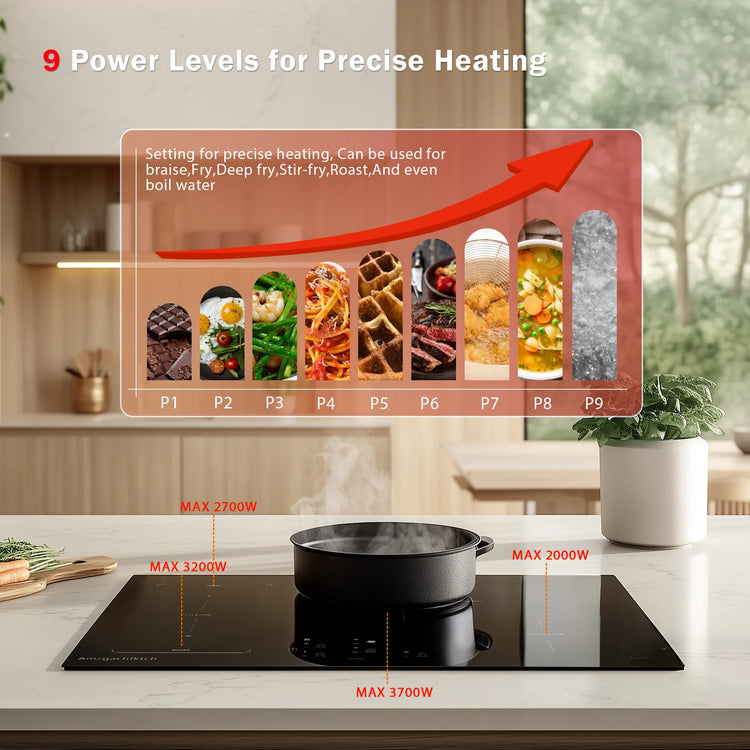9000W Built-In Induction Cooktop 4 Burners-Touch Control Smart Cooking Timer&Child Lock Power Boost Electric Stove 110V