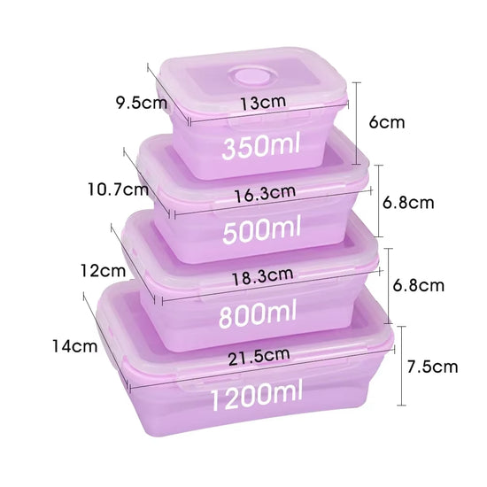 4Pcs Collapsible Lunch Box Silicone Food Storage Containers with Lids, Portable Expandable Bowls Travel Folding Food Storage Box