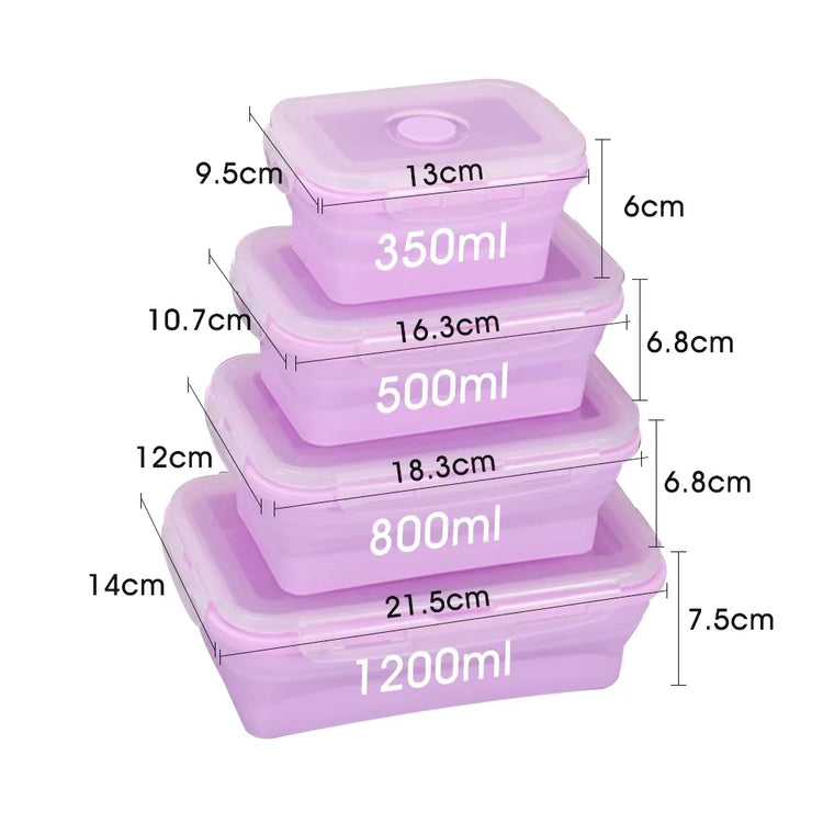 4Pcs Collapsible Lunch Box Silicone Food Storage Containers with Lids, Portable Expandable Bowls Travel Folding Food Storage Box