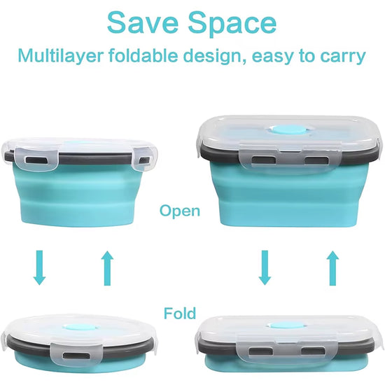 4Pcs Collapsible Lunch Box Silicone Food Storage Containers with Lids, Portable Expandable Bowls Travel Folding Food Storage Box