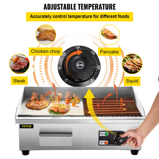 14"-22" Electric Countertop Griddle Teppanyaki Grill 1600W/3200W Stainless Steel Flat Top Grills for Pancake Chicken