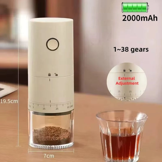 New Portable USB Electric Coffee Bean Grinder 38 Gears External Adjustable 1500Mah Rechargeable Household Mini Coffee Machine