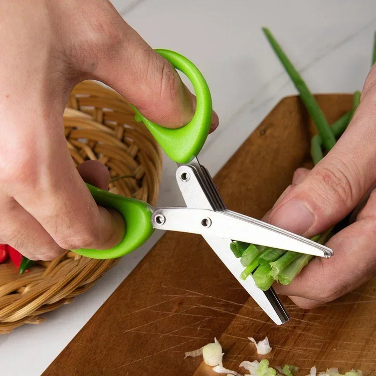 Multi-Layer Kitchen Scissors - Stainless Steel Vegetable Cutter Herbs, Scallions, Laver, and Spices with Efficient Cooking Tool
