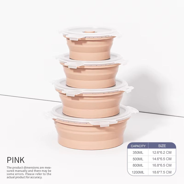 4Pcs Collapsible Lunch Box Silicone Food Storage Containers with Lids, Portable Expandable Bowls Travel Folding Food Storage Box