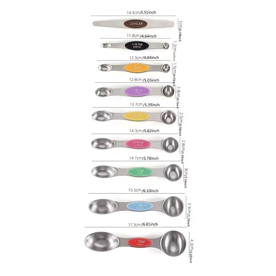 9Pcs Magnetic Measuring Spoons - Dual Sided for Liquid and Dry Ingredients - Fits in Spice Jars - Accurate Measurements Guaranteed
